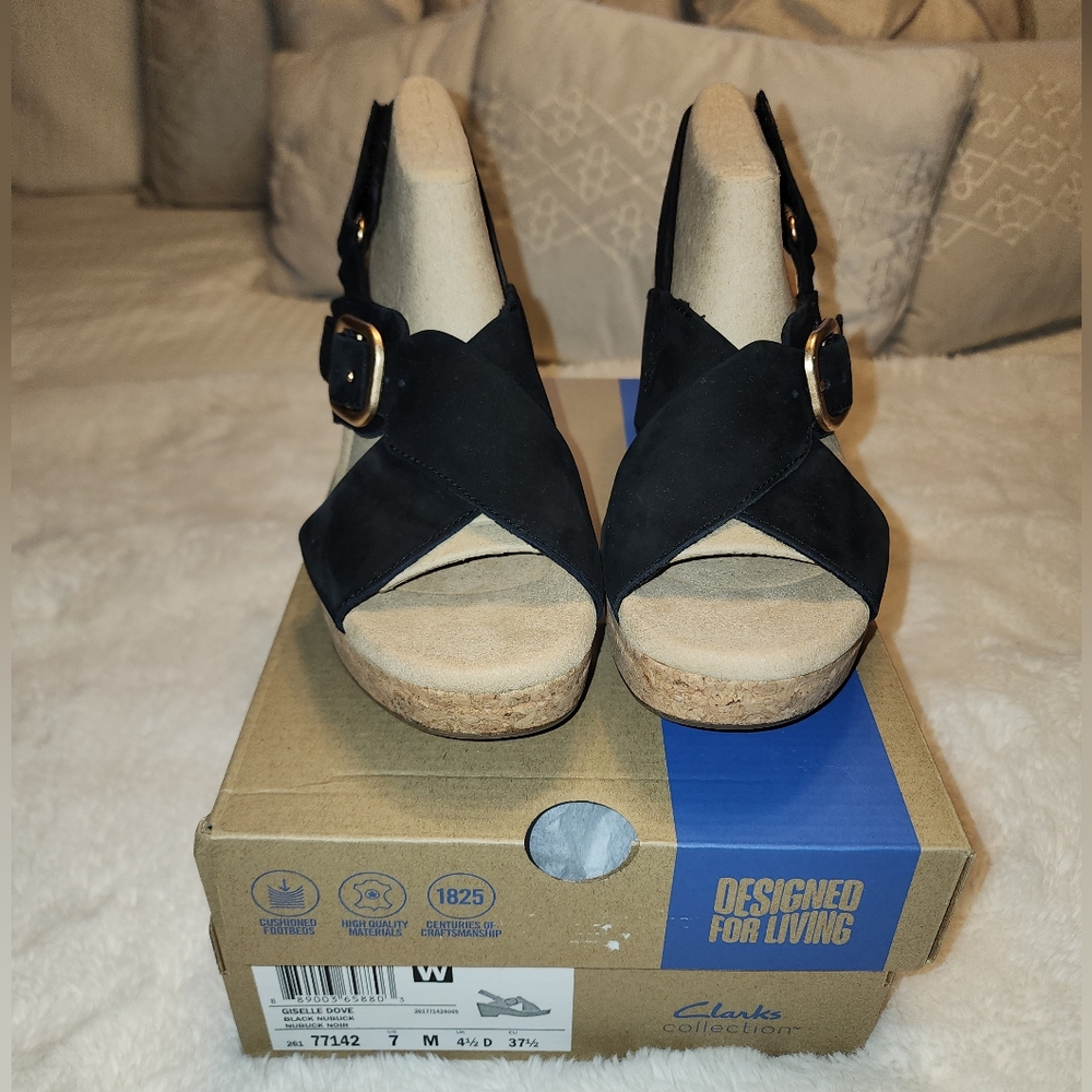 Clarks Giselle Dove Black Women's Sandals Size 7